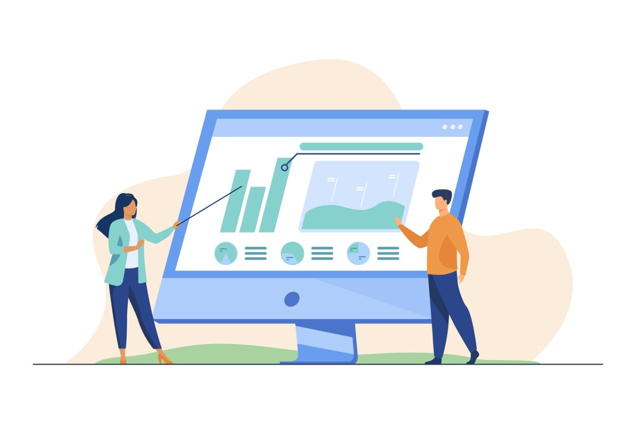 People Analyzing Charts on Monitor